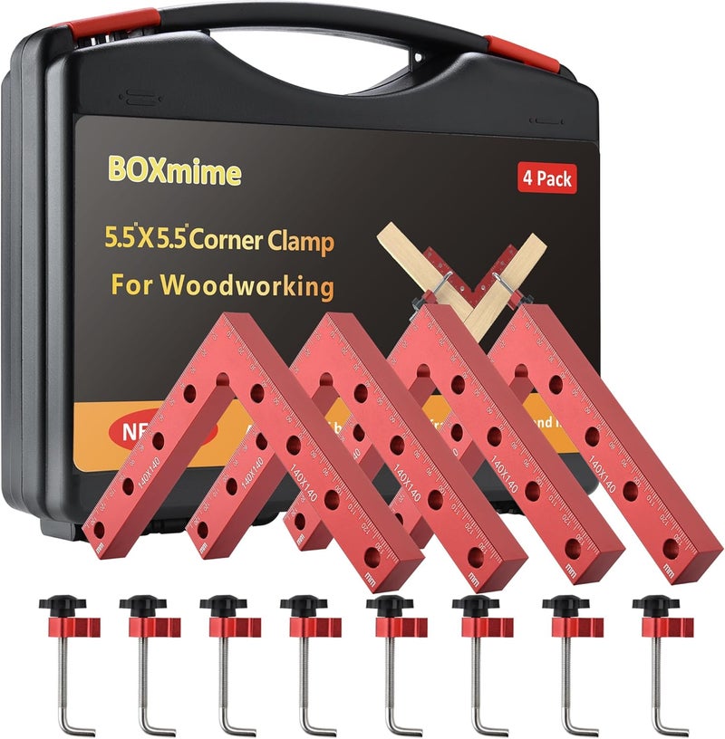 BOXmime 90 Degree Clamp Aluminum Alloy Corner Clamps for Woodworking,5.5" x 5.5"Carpenter Right Angle Clamping Square Tools for Box,Shelves,Picture frames,Drawers Cabinets Position (4 PACK) - Image 1